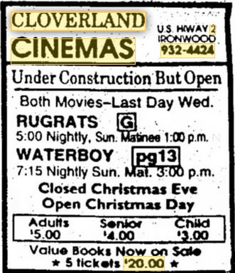 Cloverland Cinema 2 - Dec 1998 Ad (newer photo)